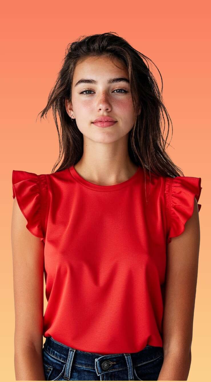 ON.34TH Plus Size 3X Red Ribbed Ruffle Sleeve Top